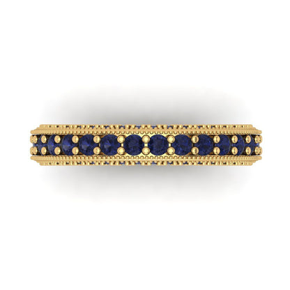 1.44 cttw Simulated Blue Sapphire Round Cut Yellow Gold Eternity Wedding Band