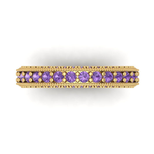 1.44 cttw Simulated Alexandrite Round Cut Yellow Gold Eternity Wedding Band