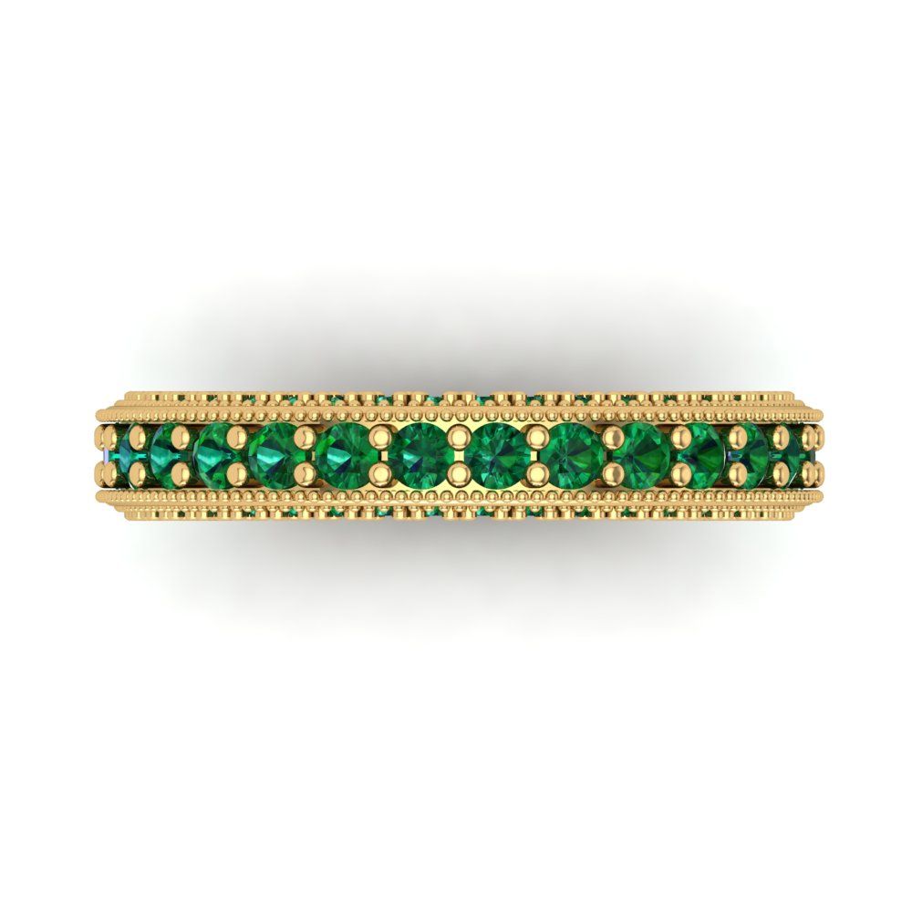 1.44 cttw Simulated Emerald Round Cut Yellow Gold Eternity Wedding Band