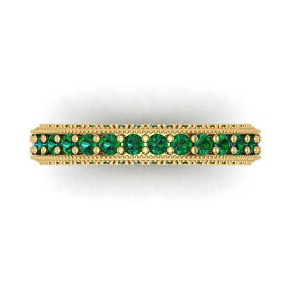 1.44 cttw Simulated Emerald Round Cut Yellow Gold Eternity Wedding Band