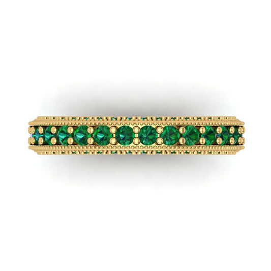1.44 cttw Simulated Emerald Round Cut Yellow Gold Eternity Wedding Band
