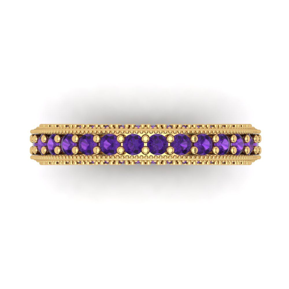 1.44 cttw Natural Amethyst Round Cut Yellow Gold Eternity Wedding Band
