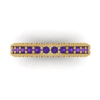 1.44 cttw Natural Amethyst Round Cut Yellow Gold Eternity Wedding Band