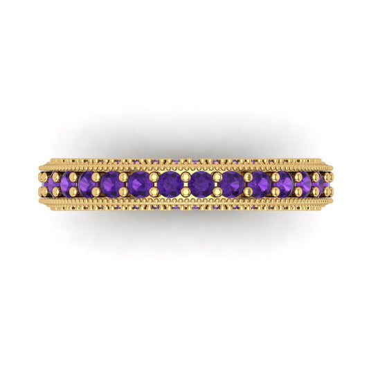 1.44 cttw Natural Amethyst Round Cut Yellow Gold Eternity Wedding Band