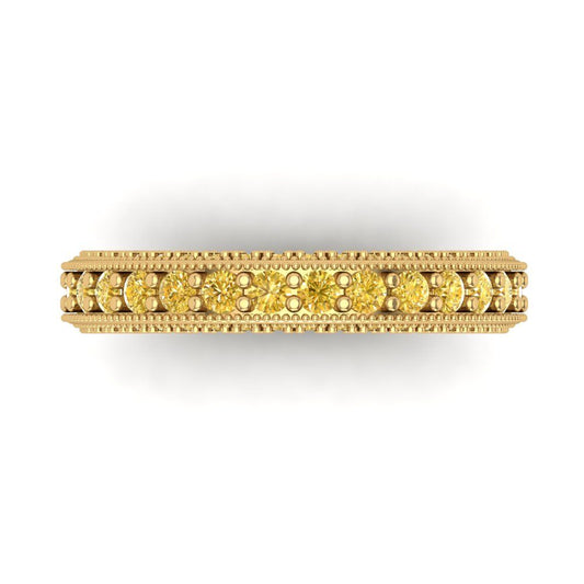 1.44 cttw Natural Citrine Round Cut Yellow Gold Eternity Wedding Band