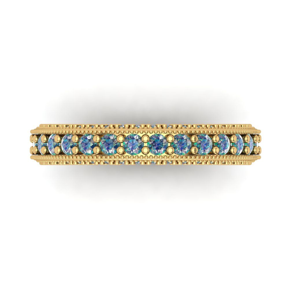 1.44 cttw Blue Moissanite Round Cut Yellow Gold Eternity Wedding Band