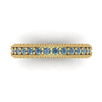 1.44 cttw Blue Moissanite Round Cut Yellow Gold Eternity Wedding Band