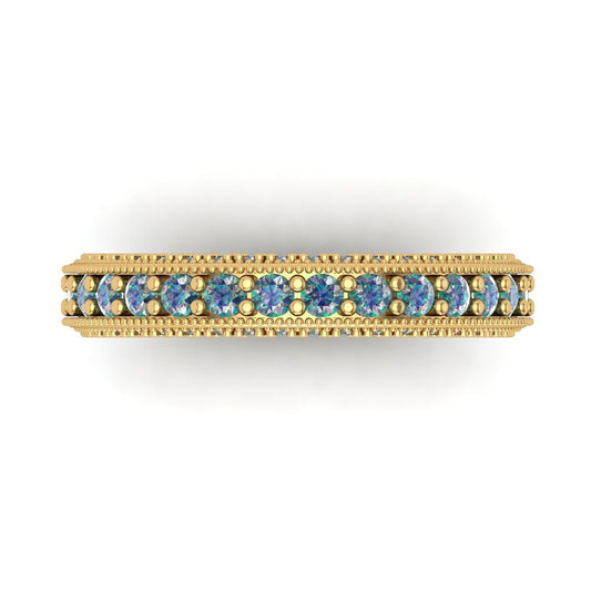 1.44 cttw Blue Moissanite Round Cut Yellow Gold Eternity Wedding Band