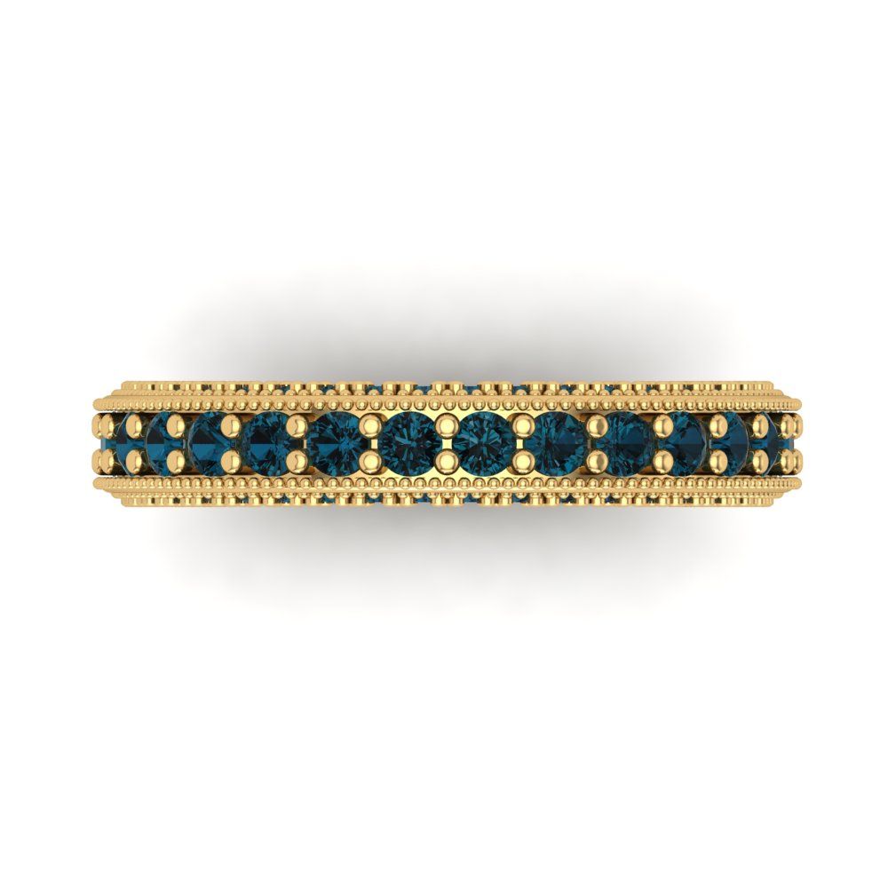 1.44 cttw Natural London Blue Topaz Round Cut Yellow Gold Eternity Wedding Band