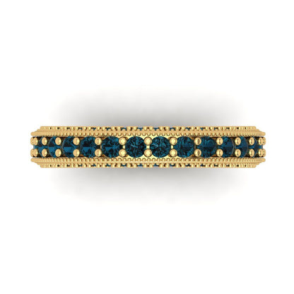 1.44 cttw Natural London Blue Topaz Round Cut Yellow Gold Eternity Wedding Band