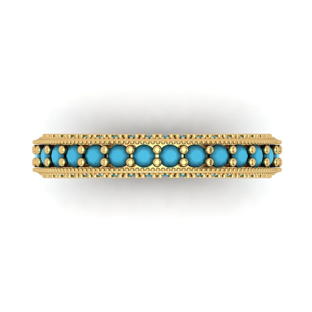 1.44 cttw Simulated Turquoise Round Cut Yellow Gold Eternity Wedding Band