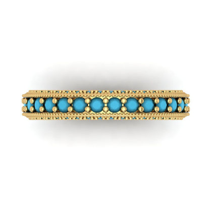 1.44 cttw Simulated Turquoise Round Cut Yellow Gold Eternity Wedding Band