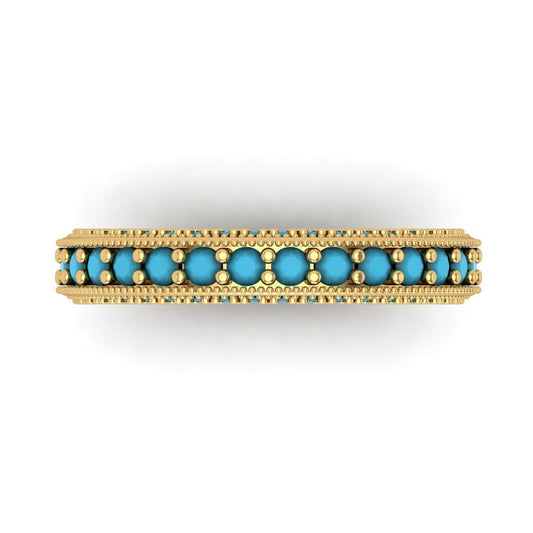 1.44 cttw Simulated Turquoise Round Cut Yellow Gold Eternity Wedding Band