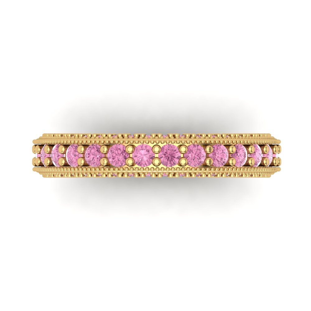 1.44 cttw Simulated Pink Diamond Round Cut Yellow Gold Eternity Wedding Band