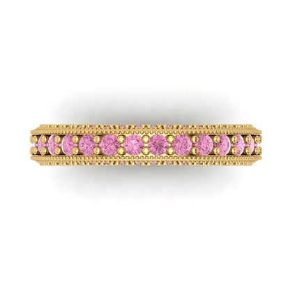 1.44 cttw Simulated Pink Diamond Round Cut Yellow Gold Eternity Wedding Band