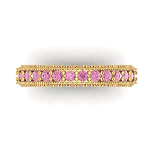 1.44 cttw Simulated Pink Diamond Round Cut Yellow Gold Eternity Wedding Band