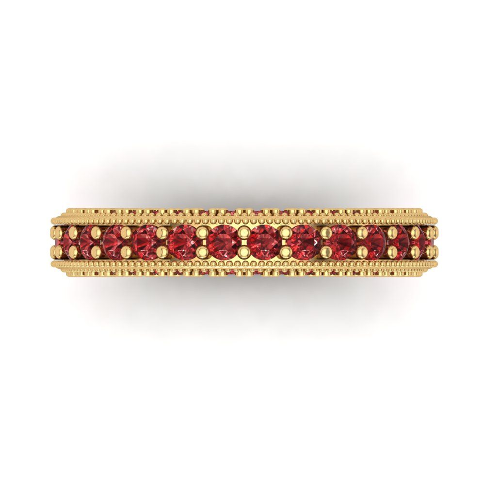 1.44 cttw Natural Garnet Round Cut Yellow Gold Eternity Wedding Band