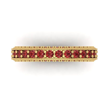 1.44 cttw Natural Garnet Round Cut Yellow Gold Eternity Wedding Band