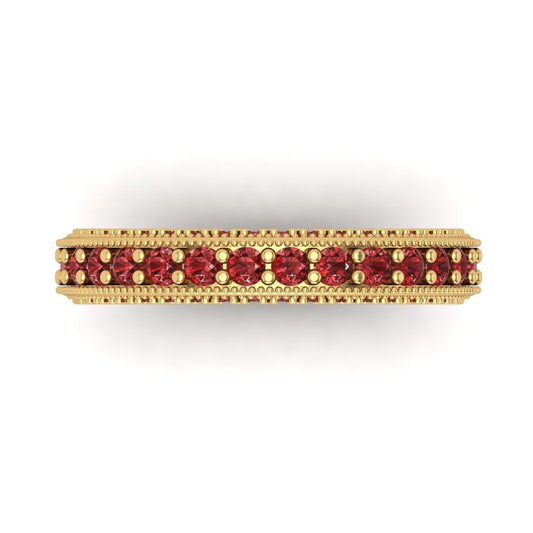 1.44 cttw Natural Garnet Round Cut Yellow Gold Eternity Wedding Band