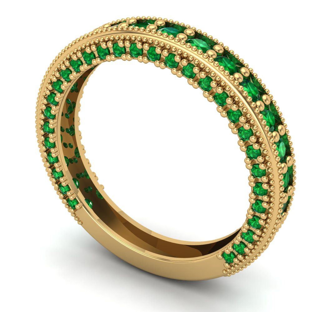 1.44 cttw Simulated Emerald Round Cut Yellow Gold Eternity Wedding Band