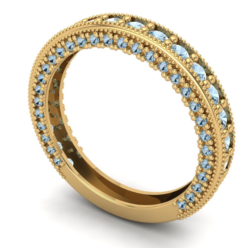 1.44 cttw Natural Swiss Blue Topaz Round Cut Yellow Gold Eternity Wedding Band