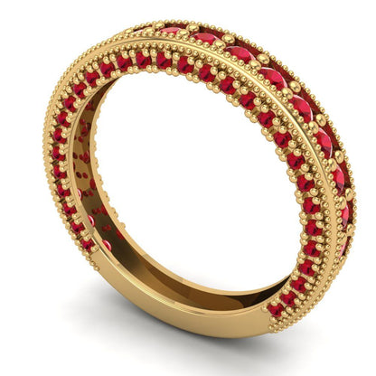 1.44 cttw Simulated Pink Tourmaline Round Cut Yellow Gold Eternity Wedding Band