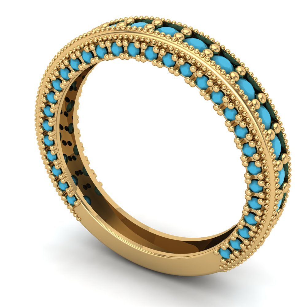 1.44 cttw Simulated Turquoise Round Cut Yellow Gold Eternity Wedding Band