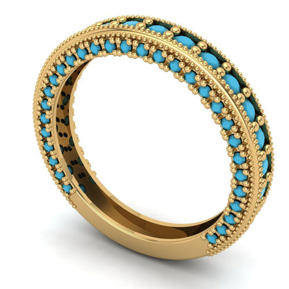 1.44 cttw Simulated Turquoise Round Cut Yellow Gold Eternity Wedding Band