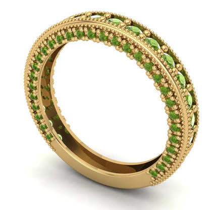 1.44 cttw Natural Peridot Round Cut Yellow Gold Eternity Wedding Band