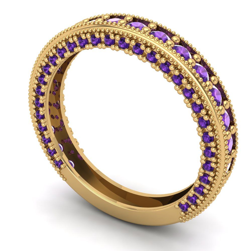 1.44 cttw Natural Amethyst Round Cut Yellow Gold Eternity Wedding Band