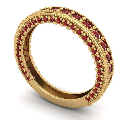 1.44 cttw Natural Garnet Round Cut Yellow Gold Eternity Wedding Band