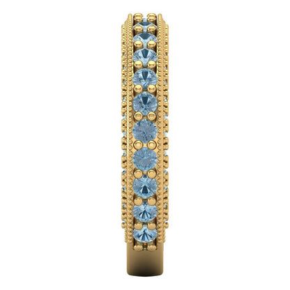 1.44 cttw Natural Swiss Blue Topaz Round Cut Yellow Gold Eternity Wedding Band