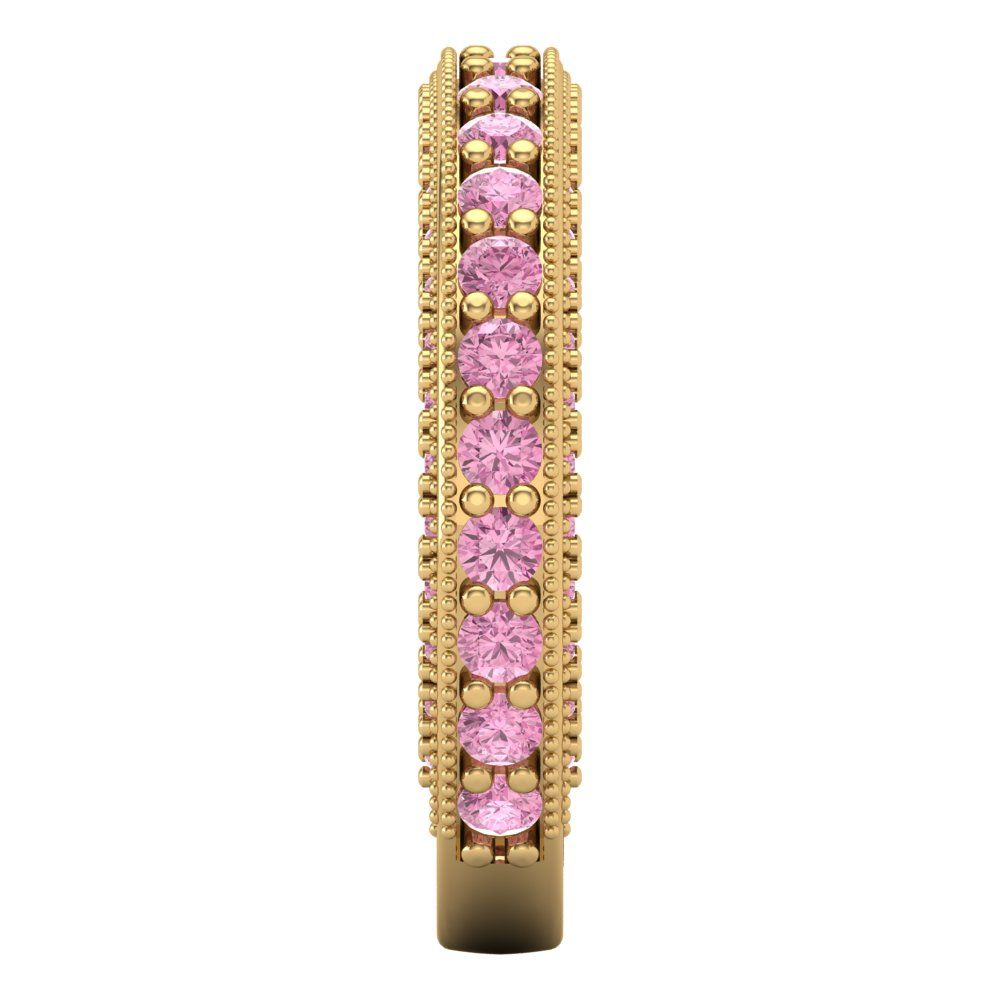 1.44 cttw Simulated Pink Diamond Round Cut Yellow Gold Eternity Wedding Band