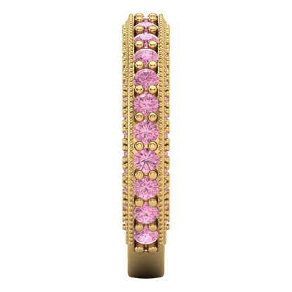 1.44 cttw Simulated Pink Diamond Round Cut Yellow Gold Eternity Wedding Band