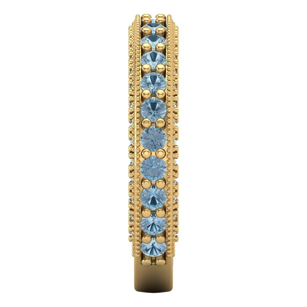 1.44 cttw Natural Sky Blue Topaz Round Cut Yellow Gold Eternity Wedding Band