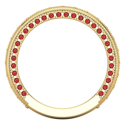 1.44 cttw Natural Garnet Round Cut Yellow Gold Eternity Wedding Band