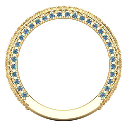 1.44 cttw Blue Moissanite Round Cut Yellow Gold Eternity Wedding Band