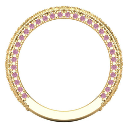 1.44 cttw Simulated Pink Diamond Round Cut Yellow Gold Eternity Wedding Band