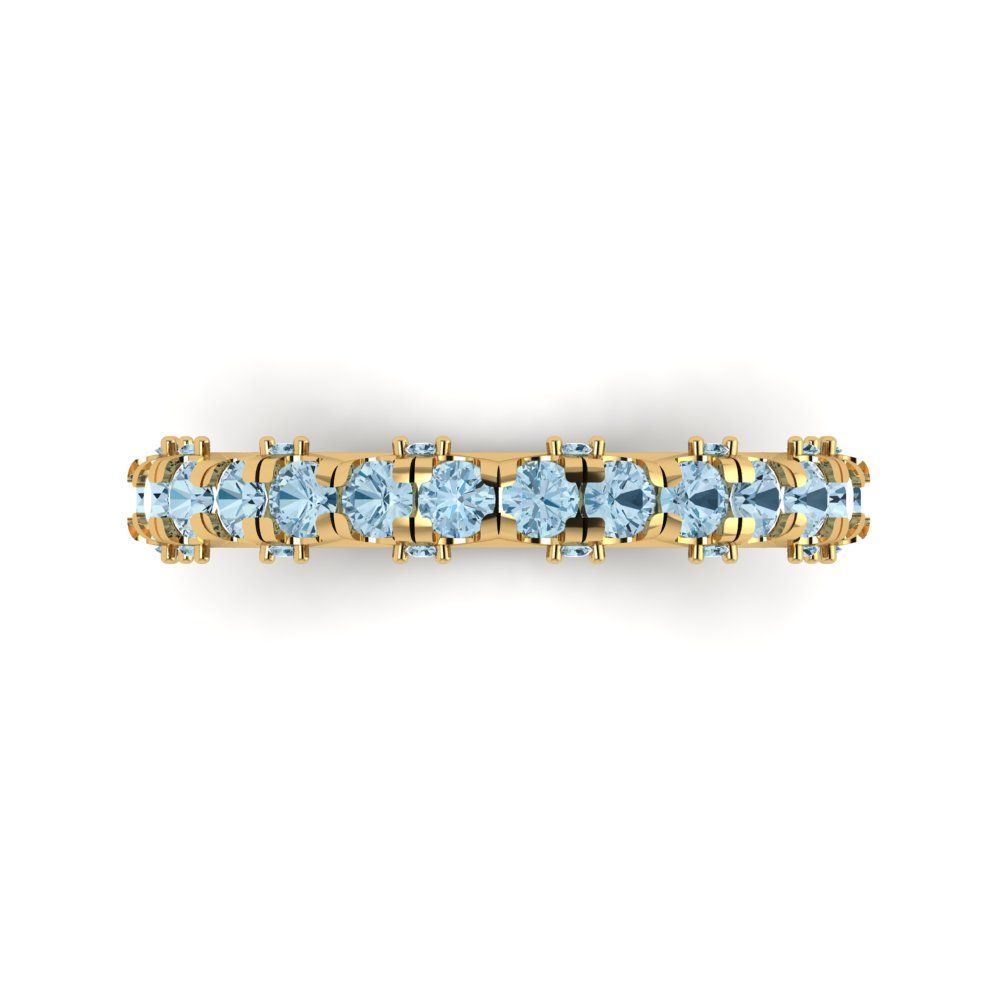 3.13 cttw Natural Swiss Blue Topaz Round Cut Yellow Gold Eternity Wedding Band