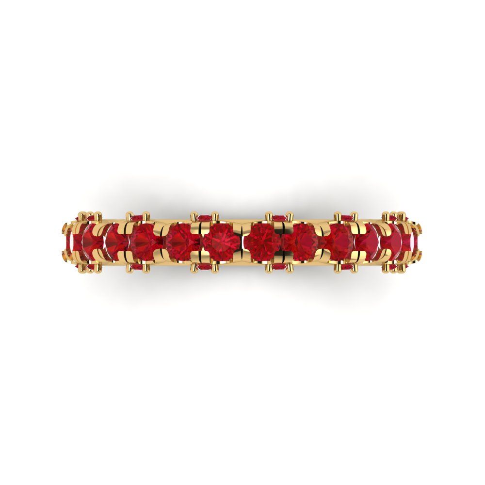 3.13 cttw Simulated Ruby Round Cut Yellow Gold Eternity Wedding Band