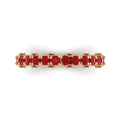 3.13 cttw Simulated Ruby Round Cut Yellow Gold Eternity Wedding Band