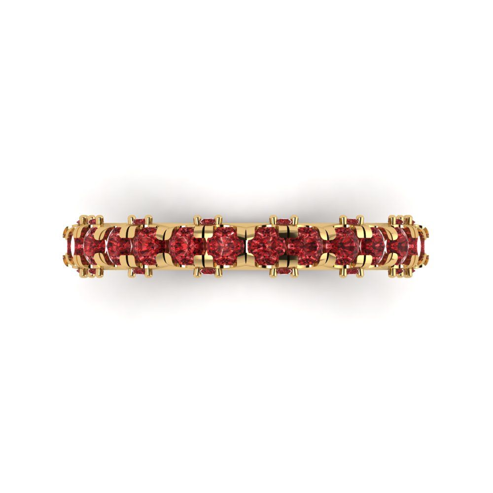3.13 cttw Natural Garnet Round Cut Yellow Gold Eternity Wedding Band