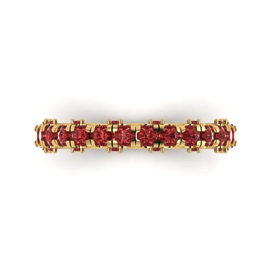 3.13 cttw Natural Garnet Round Cut Yellow Gold Eternity Wedding Band