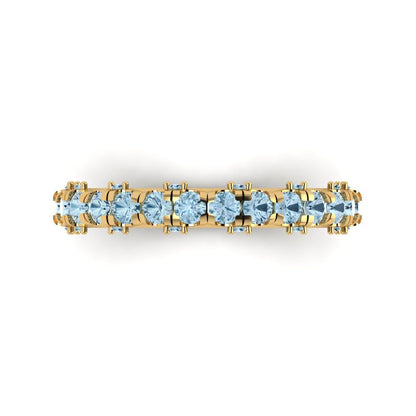 3.13 cttw Natural Sky Blue Topaz Round Cut Yellow Gold Eternity Wedding Band