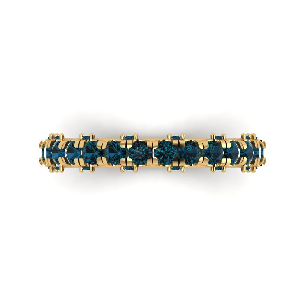 3.13 cttw Natural London Blue Topaz Round Cut Yellow Gold Eternity Wedding Band
