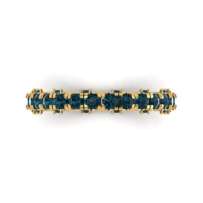 3.13 cttw Natural London Blue Topaz Round Cut Yellow Gold Eternity Wedding Band