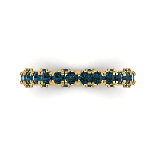 3.13 cttw Natural London Blue Topaz Round Cut Yellow Gold Eternity Wedding Band