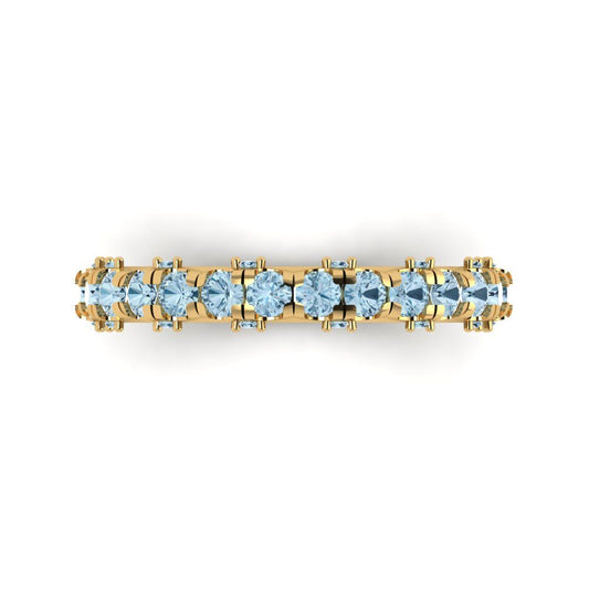 3.13 cttw Natural Aquamarine Round Cut Yellow Gold Eternity Wedding Band