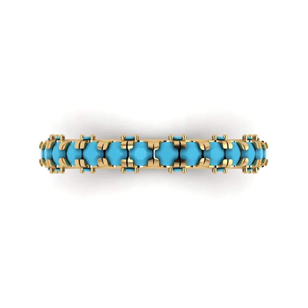 3.13 cttw Simulated Turquoise Round Cut Yellow Gold Eternity Wedding Band