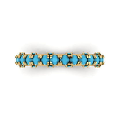 3.13 cttw Simulated Turquoise Round Cut Yellow Gold Eternity Wedding Band